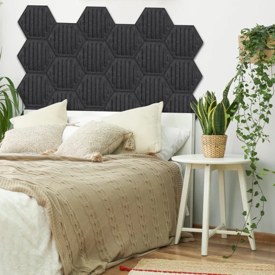 Panou acustic decorativ hexagon dungi fetru 300x259 mm