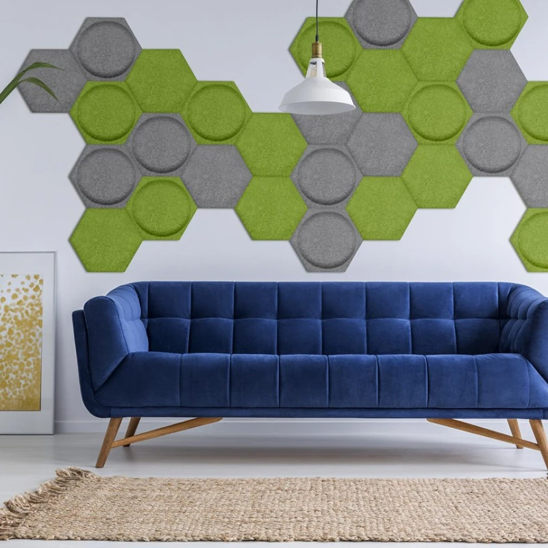 Panou acustic decorativ hexagon cerc fetru 300x259 mm