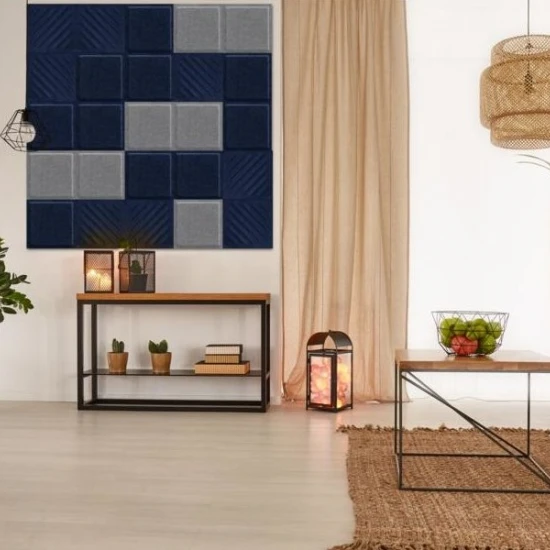 Panou acustic decorativ patrat dungi oblice fetru 300x300 mm