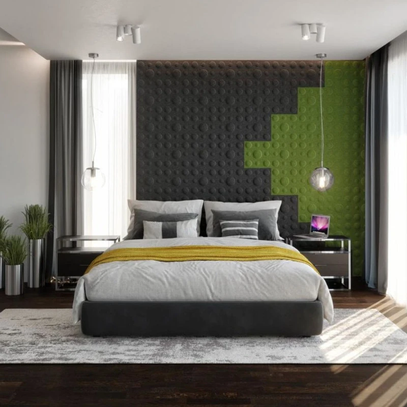 Panou acustic decorativ patrat buline fetru 300x300 mm