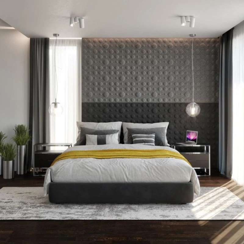 Panou acustic decorativ patrat buline fetru 300x300 mm