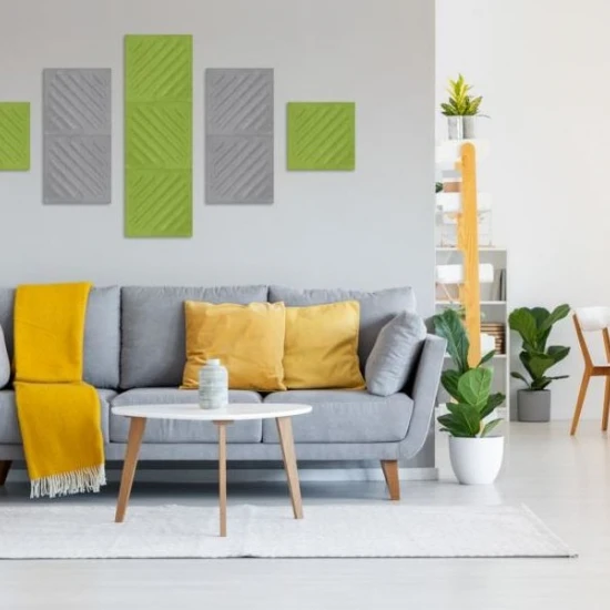 Panou acustic decorativ patrat dungi oblice fetru 300x300 mm