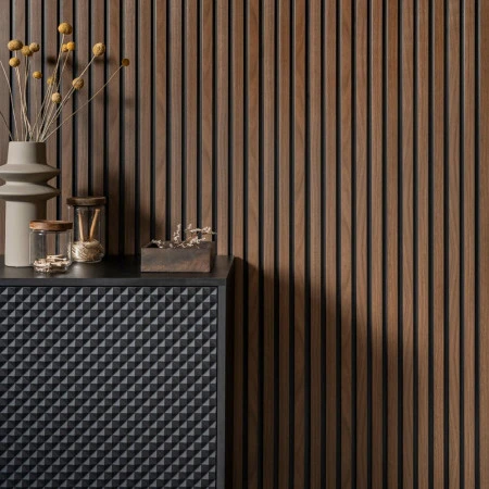 Panou Riflaj Polimer Dur 3D L0204T Lamelli Medio Dark Oak Stejar Inchis 1.2x12.1x200 cm