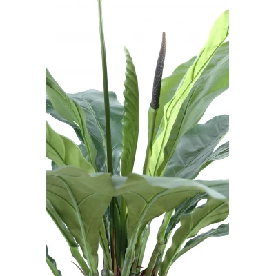 Anthurium artificial verde, Regele Junglei, complet cu ghiveci original din PVC, arătând structura robustă a trunchiului