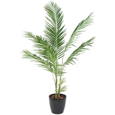 Areca artificiala cu aspect natural și frunze verzi în ghiveci negru simplu