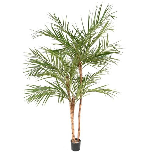 Palmieri artificiali Areca, 3 trunchiuri din lemn, frunze tergal, 220 cm