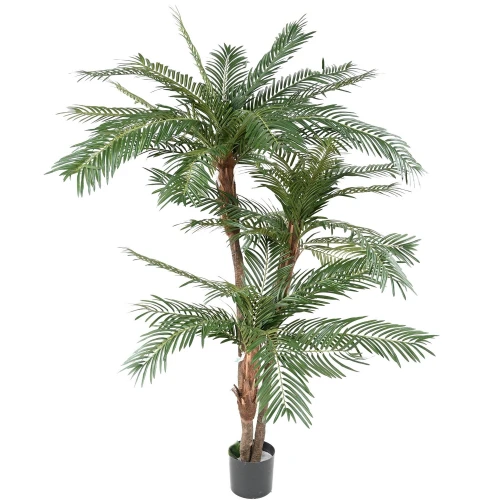 Palmier artificial 3 trunchiuri, 200 cm, culoare verde, trunchi lemn + fibre