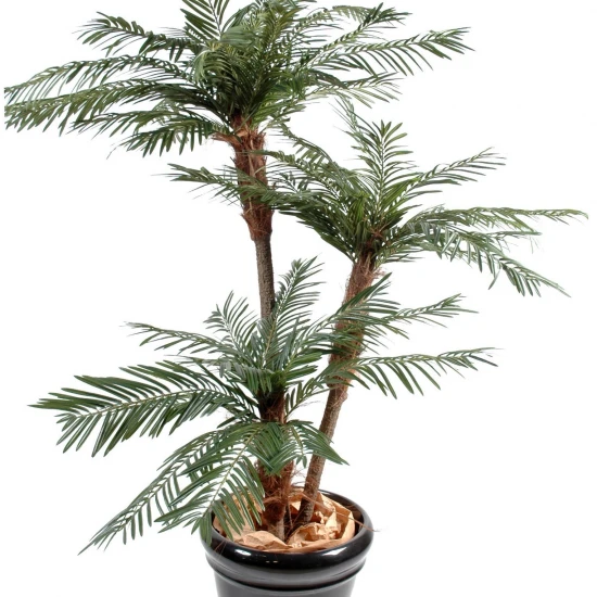 Palmier artificial 3 trunchiuri, 200 cm, culoare verde, trunchi lemn + fibre