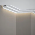 Cornisa tavan QL024 polimer rigid 3 x 8.5 x 200 cm compatibila LED, minimalista, alb vopsibil, Mardom Decor