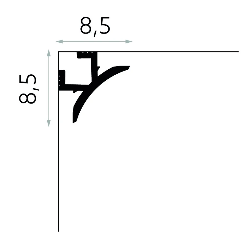 Cornișă cu LED pentru Tavan și Perete QL002 8.5x8.5 cm