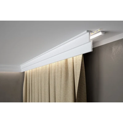 Masca galerie QL024 polimer rigid 8.5 x 3 x 200 cm, minimalista, alb mat vopsibil, Mardom Decor