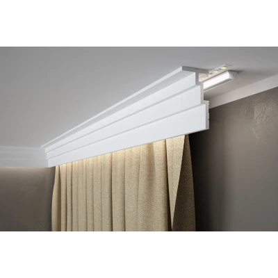 Masca galerie QL025 polimer rigid 6 x 11 x 200 cm moderna, alb mat vopsibil, Mardom Decor