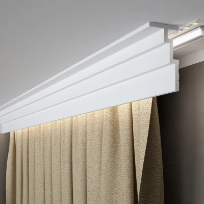 Masca galerie QL025 polimer rigid 6 x 11 x 200 cm moderna, alb mat vopsibil, Mardom Decor