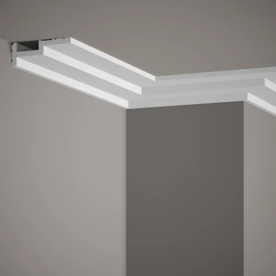Cornisa tavan QL024 polimer rigid 3 x 8.5 x 200 cm compatibila LED, minimalista, alb vopsibil, Mardom Decor