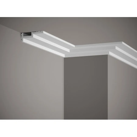 Cornisa tavan QL024 polimer rigid 3 x 8.5 x 200 cm compatibila LED, minimalista, alb vopsibil, Mardom Decor