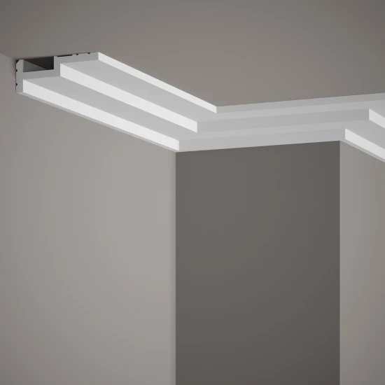 Cornisa tavan QL024 polimer rigid 3 x 8.5 x 200 cm compatibila LED, minimalista, alb vopsibil, Mardom Decor