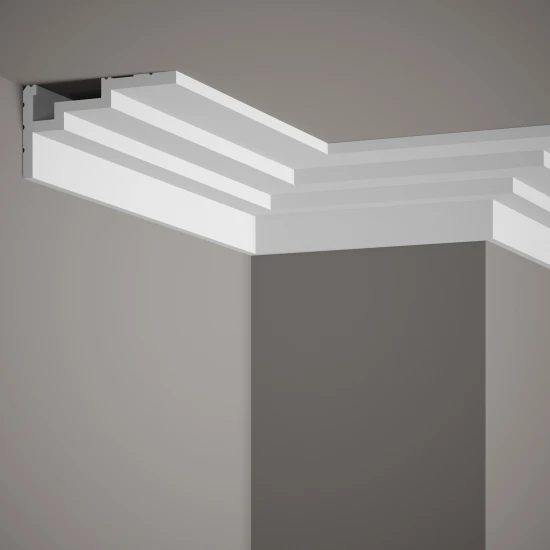 Cornisa tavan QL025 polimer rigid 6 x 11 x 200 cm, compatbil LED, alb mat vopsibil, Mardom Decor
