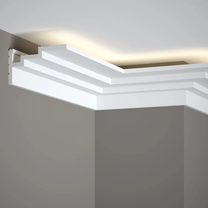 Cornisa tavan QL025 polimer rigid 6 x 11 x 200 cm, compatbil LED, alb mat vopsibil, Mardom Decor