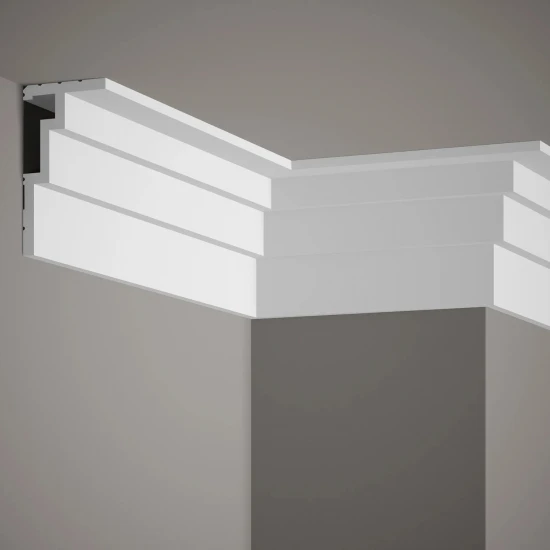 Cornisa tavan QL025 polimer rigid 6 x 11 x 200 cm, compatbil LED, alb mat vopsibil, Mardom Decor