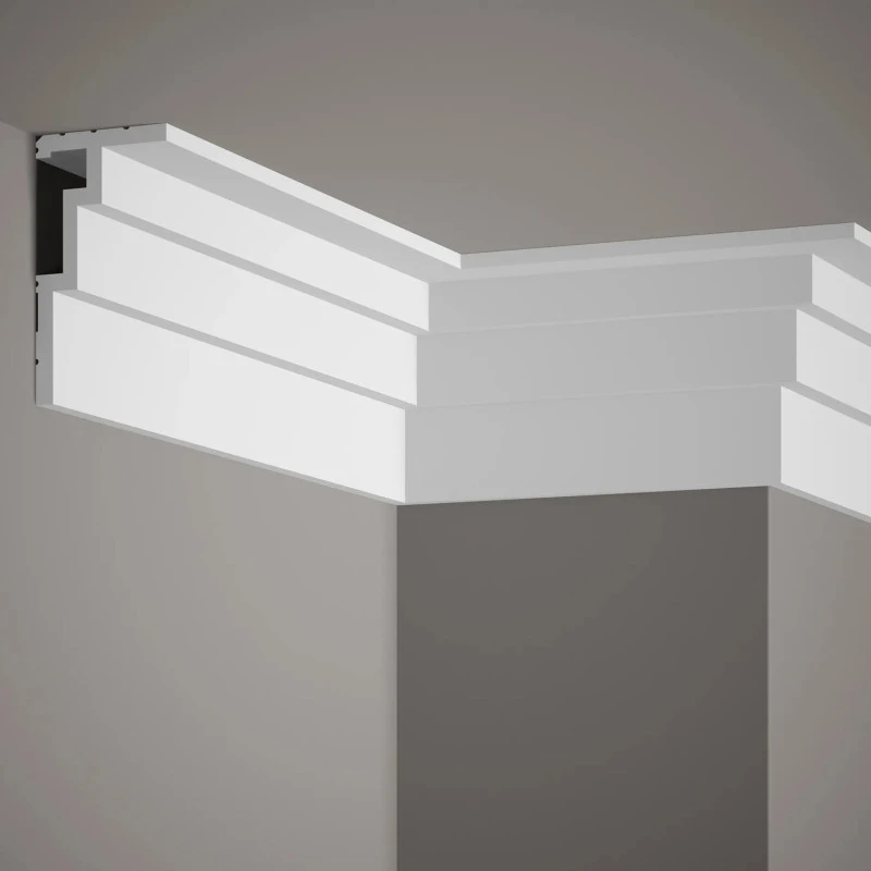 Cornisa tavan QL025 polimer rigid 6 x 11 x 200 cm, compatbil LED, alb mat vopsibil, Mardom Decor