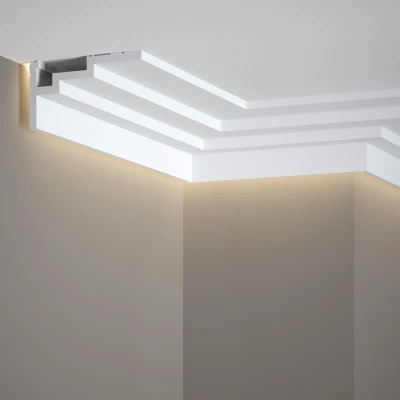 Cornisa tavan QL025 polimer rigid 6 x 11 x 200 cm, compatbil LED, alb mat vopsibil, Mardom Decor