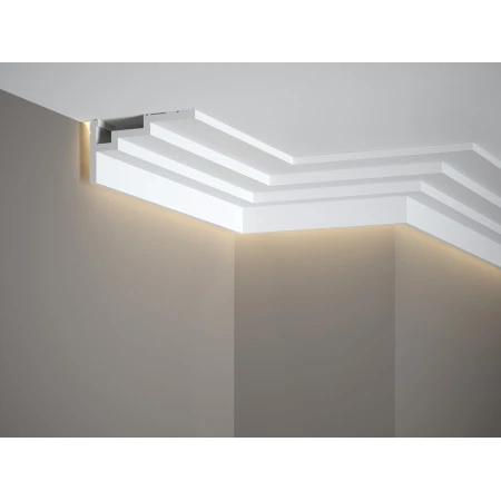 Cornisa tavan QL025 polimer rigid 6 x 11 x 200 cm, compatbil LED, alb mat vopsibil, Mardom Decor