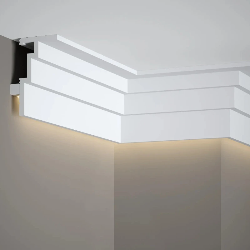 Sistem iluminare indirecta LED QL025 + MD010 polimer rigid 7.5 x 11 x 200 cm geometric, alb vopsibil