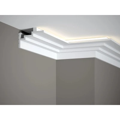 Sistem iluminare indirecta LED QL025 + MD010 polimer rigid 7.5 x 11 x 200 cm geometric, alb vopsibil