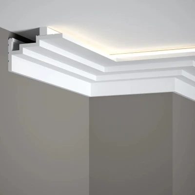 Sistem iluminare indirecta LED QL025 + MD010 polimer rigid 7.5 x 11 x 200 cm geometric, alb vopsibil