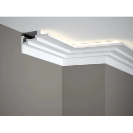 Sistem iluminare indirecta LED QL025 + MD010 polimer rigid 7.5 x 11 x 200 cm geometric, alb vopsibil