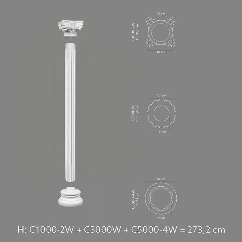 Capitel decorativ coloana Ø 15 cm C1000-2W 29 x 29 x 20,7 cm