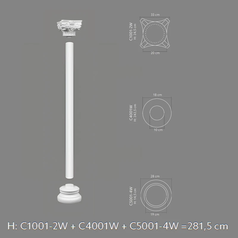 Capitel decorativ coloana Ø 18 cm C1001-2W 33 x 33 x 24,5 cm