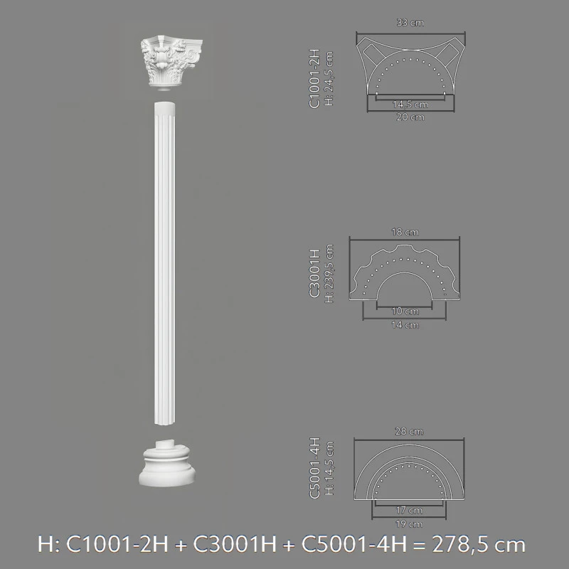Capitel decorativ semicoloana C1001-2H 33 x 16,5 x 24,5 cm