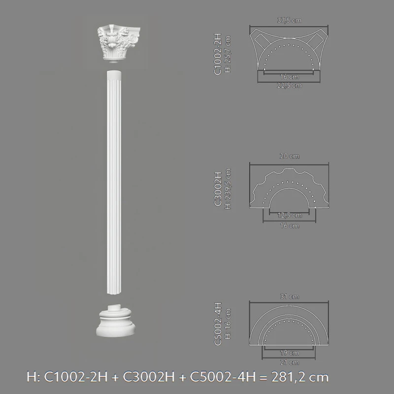 Capitel decorativ semicoloana C1002-2H 37,5 x 18,7 x 25,7 cm