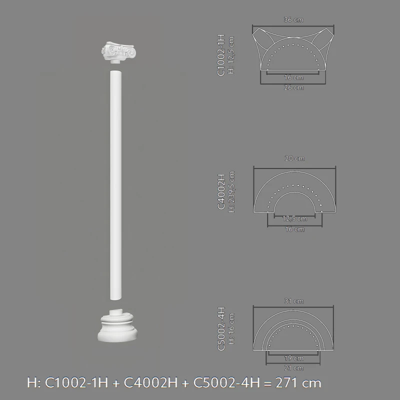Capitel decorativ semicoloana C1002-1H 36 x 18 x 12,5 cm