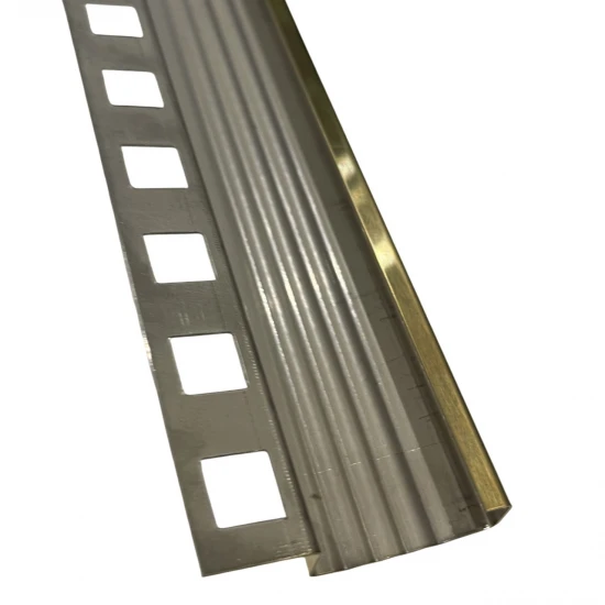 Profil inox, terminatie trepte gresie, 10x30 mm, auriu brush, antiderapant