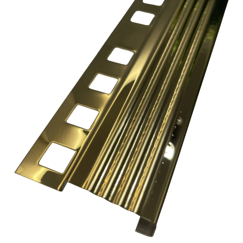 Profil inox, terminatie treapta gresie 10x30 mm, auriu oglinda, antiderapant