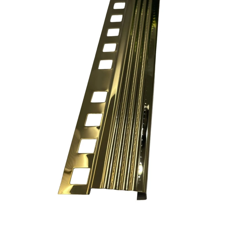 Profil inox, terminatie treapta gresie 10x30 mm, auriu oglinda, antiderapant