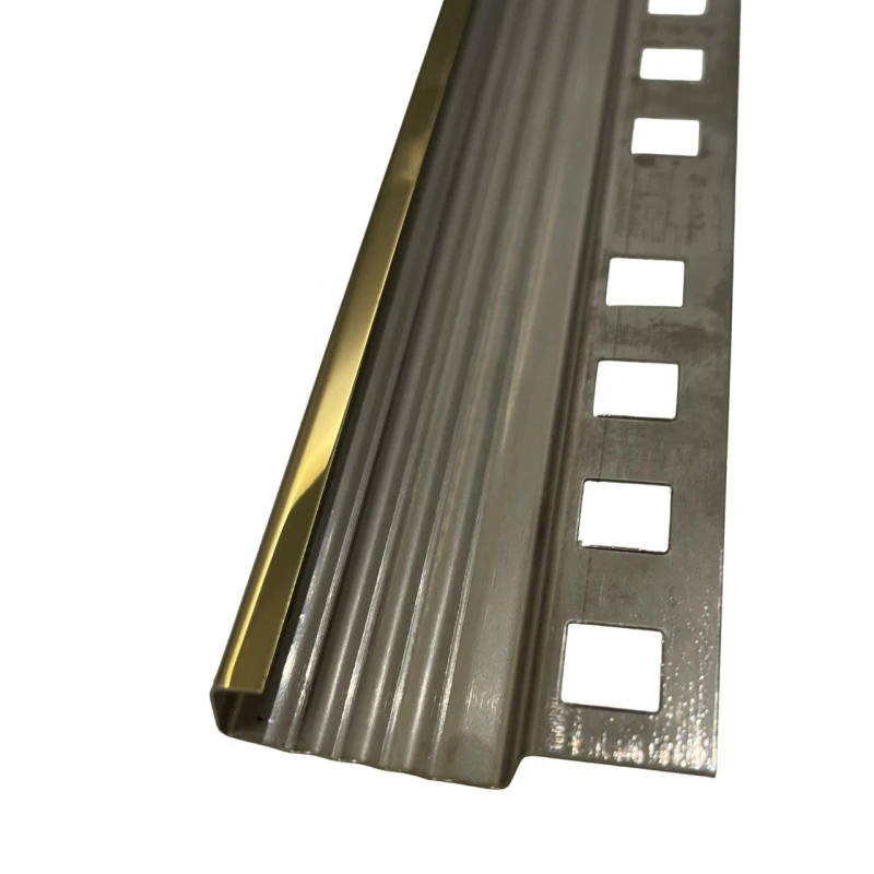 Profil inox, terminatie treapta gresie 10x30 mm, auriu oglinda, antiderapant