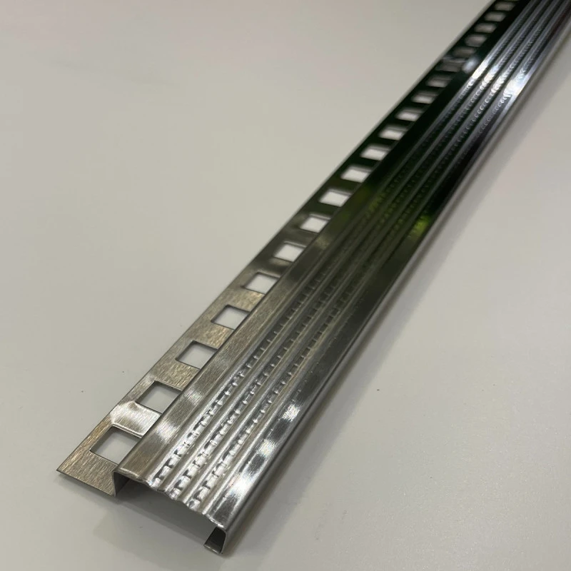 Profil inox, terminatie treapta gresie, 10x30 mm, Crom Brush, Antiderapant