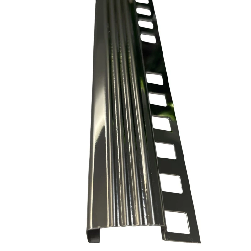 Profil terminatie treapta gresie, inox, 10x30 mm, crom oglinda, antiderapant