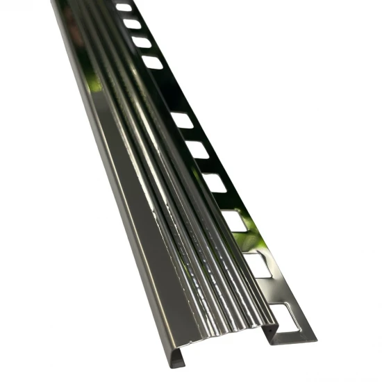 Profil terminatie treapta gresie, inox, 10x30 mm, crom oglinda, antiderapant