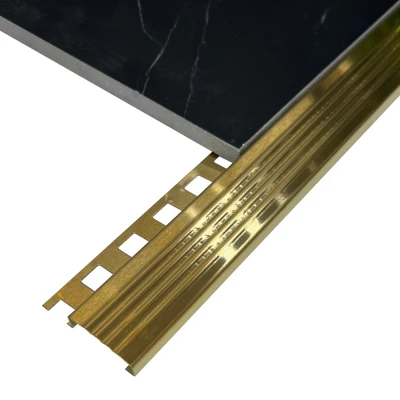 Profil inox, terminatie trepte gresie, 10x30 mm, auriu brush, antiderapant Premier Decor