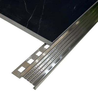 Profil inox, terminatie treapta gresie, 10x30 mm, Crom Brush, Antiderapant Premier Decor