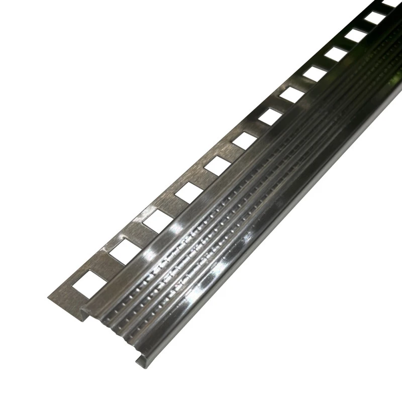 Profil inox, terminatie treapta gresie, 10x30 mm, Crom Brush, Antiderapant