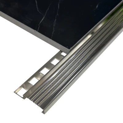 Profil terminatie treapta gresie, inox, 10x30 mm, crom oglinda, antiderapant Premier Decor