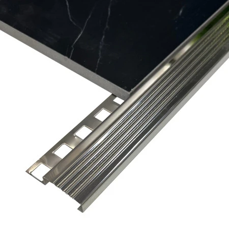 Profil terminatie treapta gresie, inox, 10x30 mm, crom oglinda, antiderapant