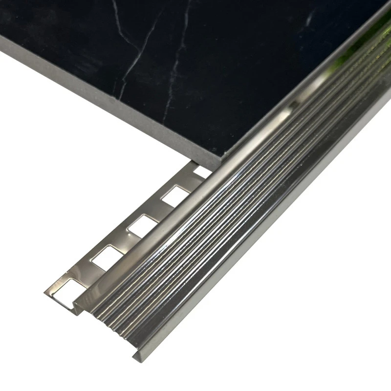 Profil terminatie treapta gresie, inox, 10x30 mm, crom oglinda, antiderapant