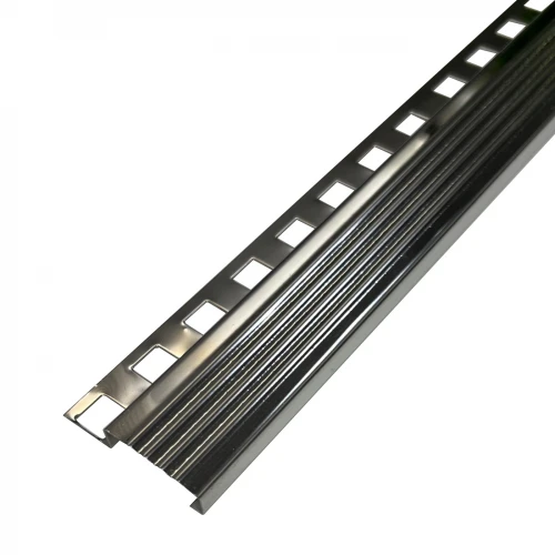 Profil terminatie treapta gresie, inox, 10x30 mm, crom oglinda, antiderapant
