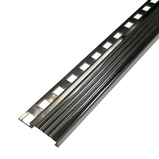 Profil terminatie treapta gresie, inox, 10x30 mm, crom oglinda, antiderapant